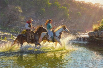 Companions von Cowboy und Cowgirl Indiana Ölgemälde